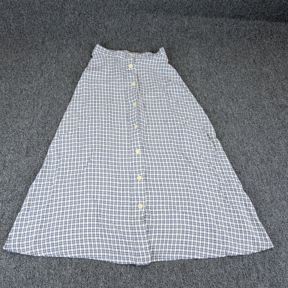 Jaclyn Smith Women Skirt 6 Rayon Blue White Plaid Vintage Button Front Midi